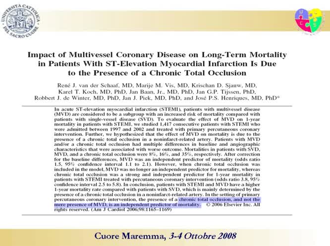 Occlusione coronarica cronica quando intervenire e con quali risultati