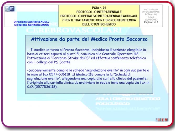 Rete Stroke - il 118: dati e risultati rete Stroke